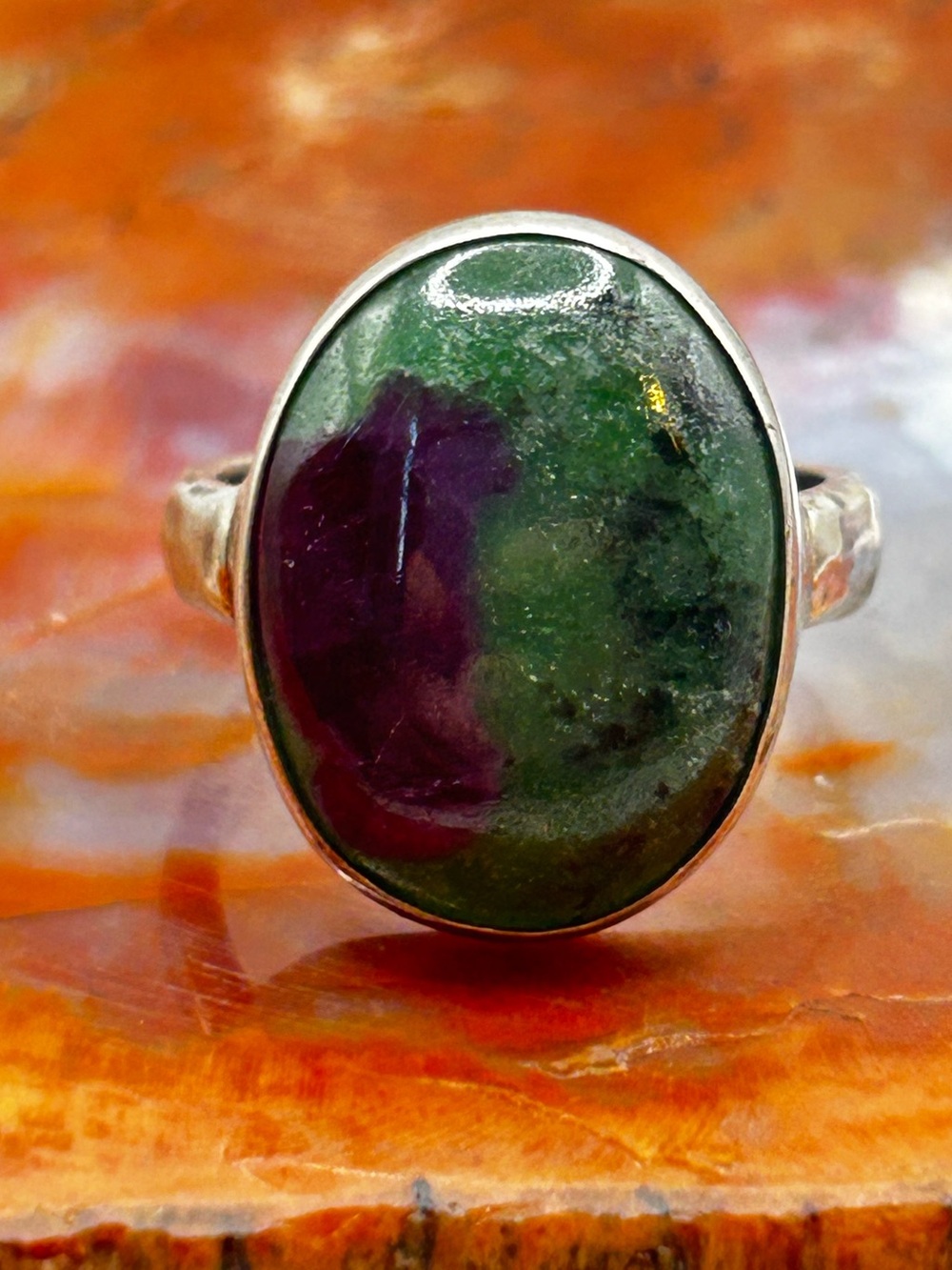 Sterling Silver Ruby Fuchsite Ring - Size 8